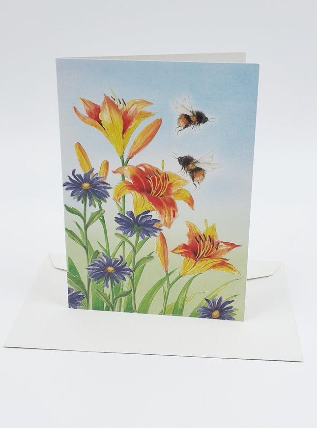 Wenskaart lelies bijen