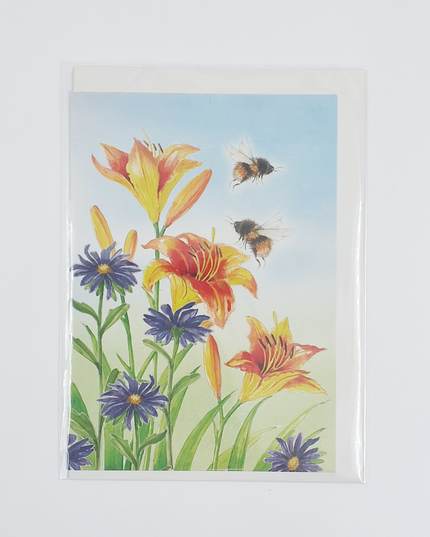 Wenskaart lelies bijen