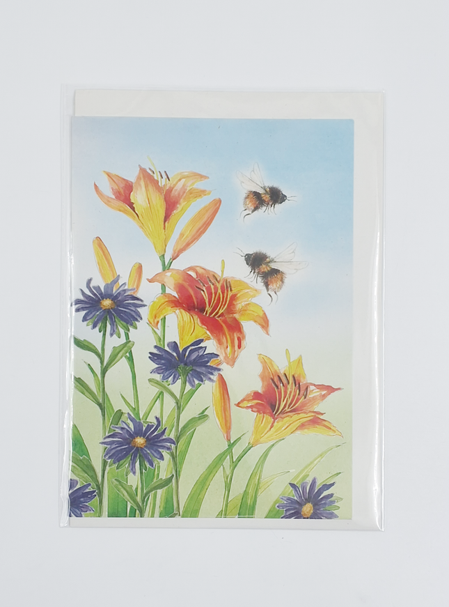 Wenskaart lelies bijen
