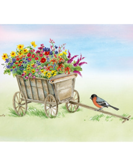 Wenskaart bolderkar bloemen goudvink