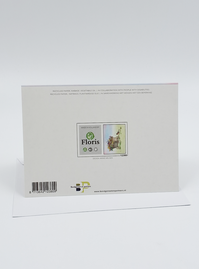 Wenskaart bolderkar bloemen goudvink