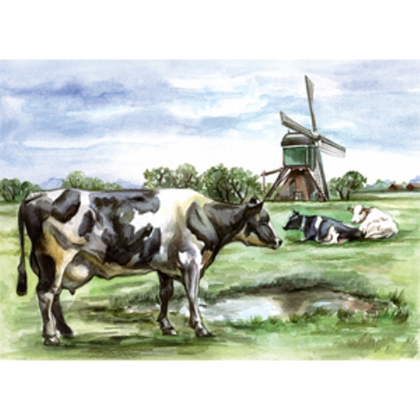 Wenskaart koe molen