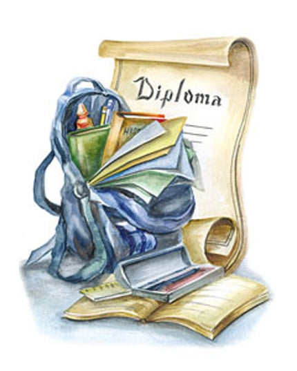 Wenskaart schooltas, diploma