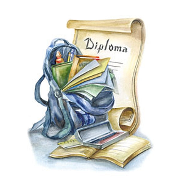 Wenskaart schooltas, diploma