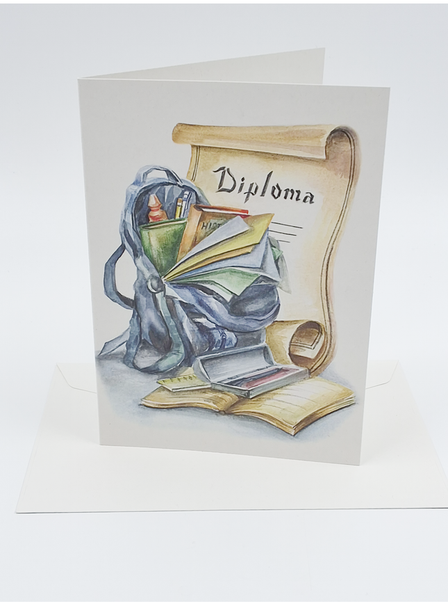 Greeting card school bag, diploma