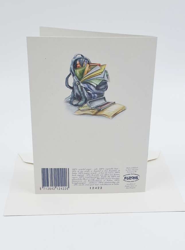 Wenskaart schooltas, diploma