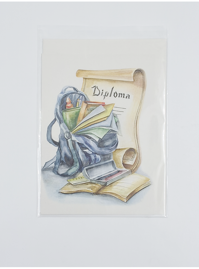 Greeting card school bag, diploma
