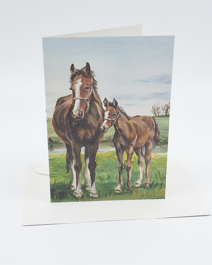 Wenskaart paard met veulen