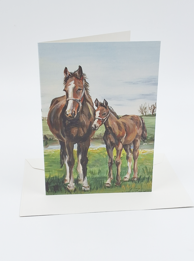 Wenskaart paard met veulen