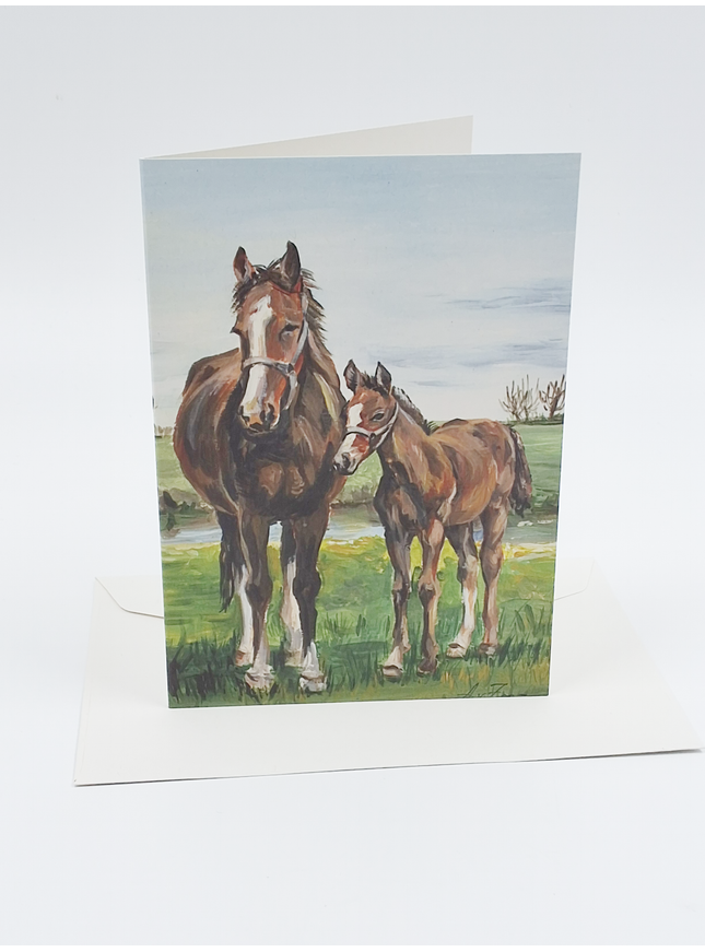 Greeting card horse with foal