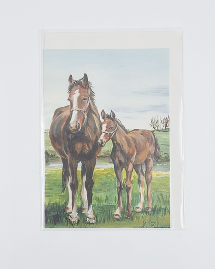 Wenskaart paard met veulen