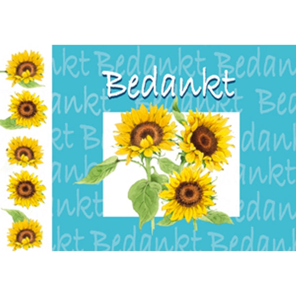 Wenskaart zonnebloemen, bedankt