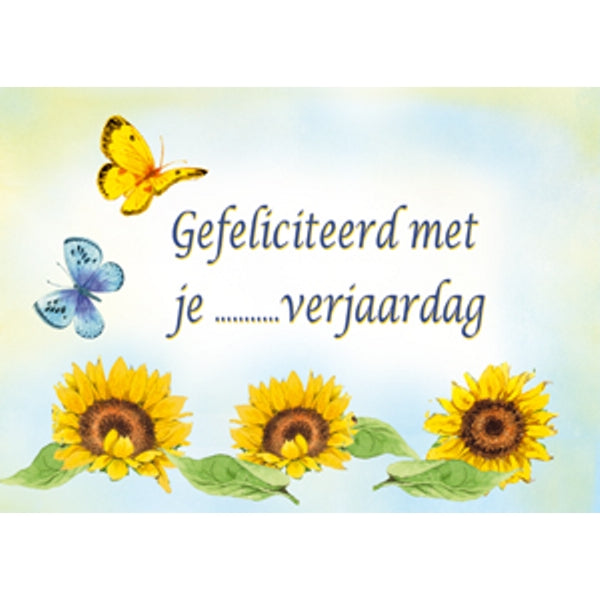 Wenskaart zonnebloemen vlinder, gefeliciteerd met je ... verjaardag