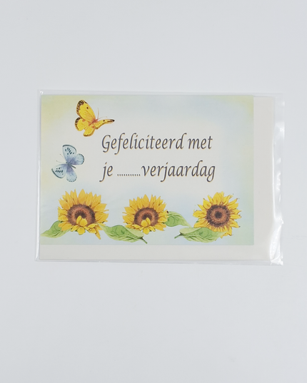 Wenskaart zonnebloemen vlinder, gefeliciteerd met je ... verjaardag