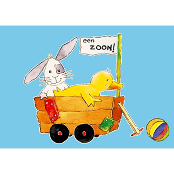 Wenskaart bolderkar zoon geboorte