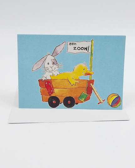 Wenskaart bolderkar zoon geboorte