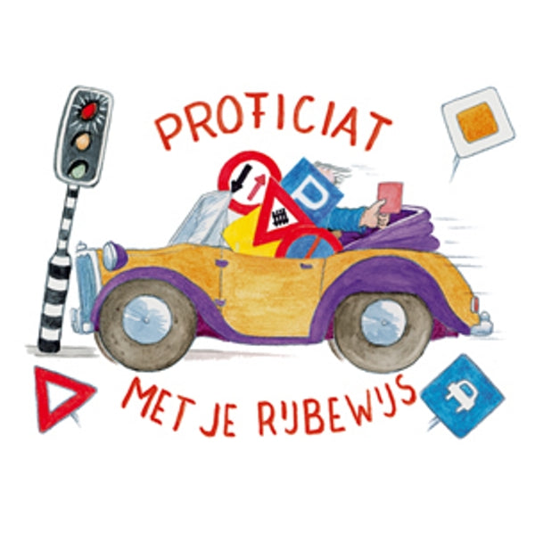 Wenskaart auto, proficiat met je rijbewijs