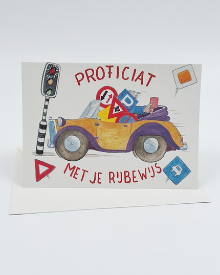 Wenskaart auto, proficiat met je rijbewijs