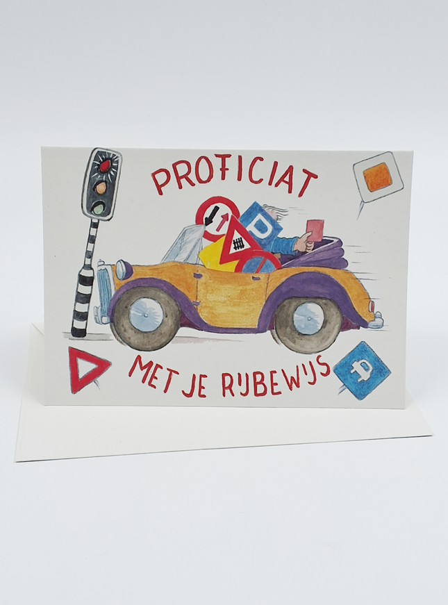 Wenskaart auto, proficiat met je rijbewijs