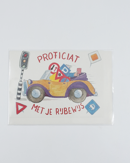 Wenskaart auto, proficiat met je rijbewijs