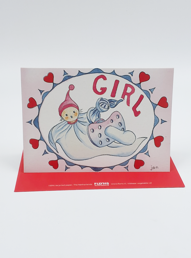 Wenskaart pop girl geboorte