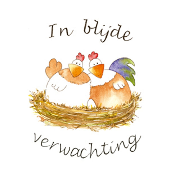 Wenskaart kippen in blijde verwachting