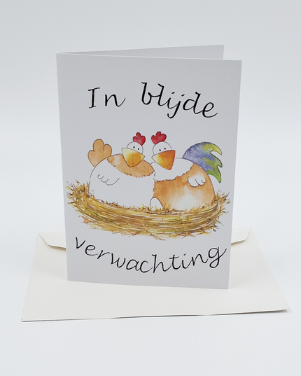 Wenskaart kippen in blijde verwachting