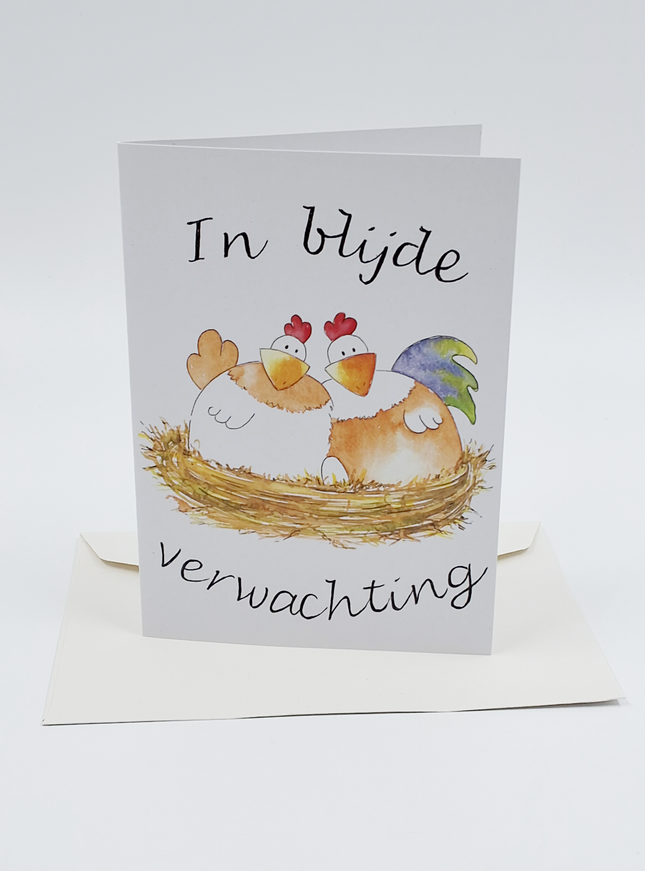 Wenskaart kippen in blijde verwachting