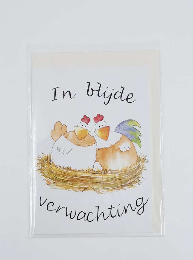 Wenskaart kippen in blijde verwachting