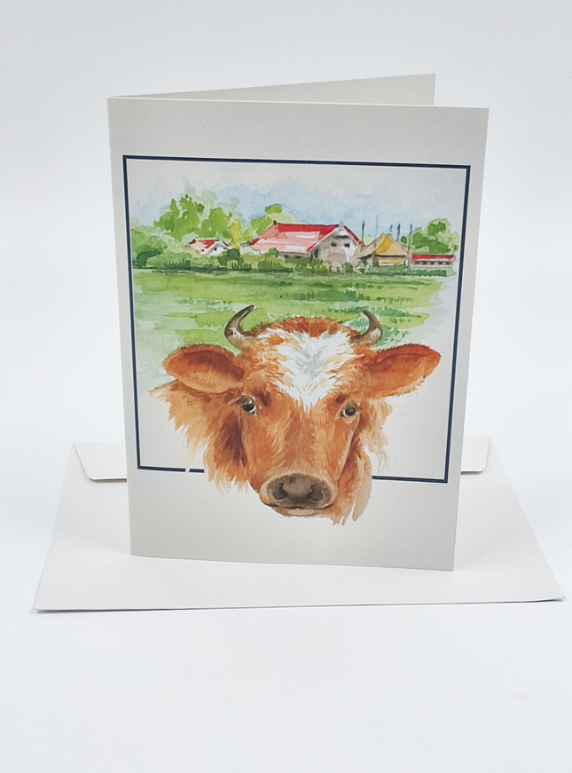 Wenskaart boerderij en koe