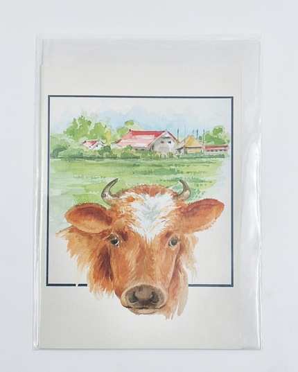Wenskaart boerderij en koe