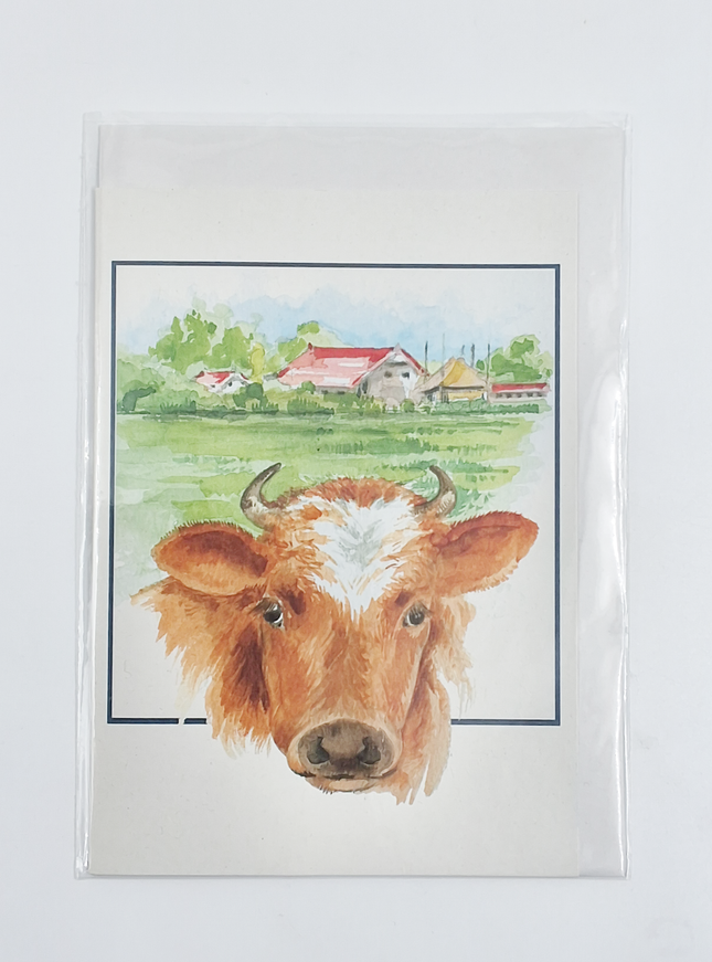 Wenskaart boerderij en koe