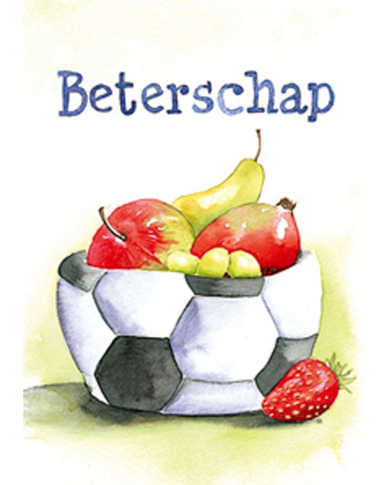 Wenskaart voetbal fruit, beterschap