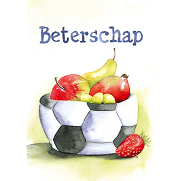 Wenskaart voetbal fruit, beterschap