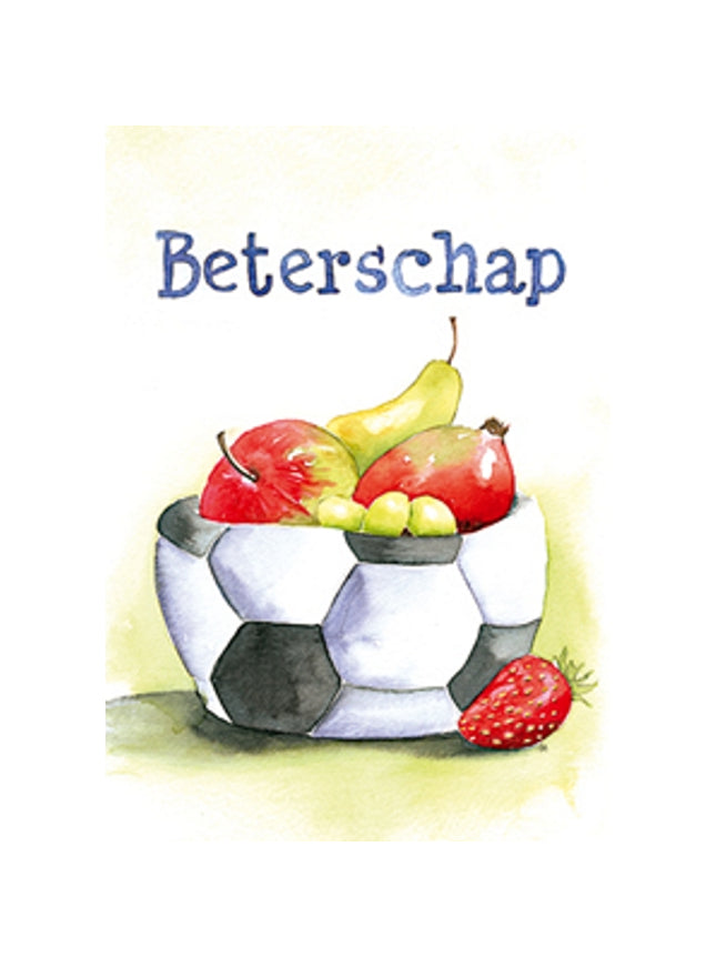 Wenskaart voetbal fruit, beterschap