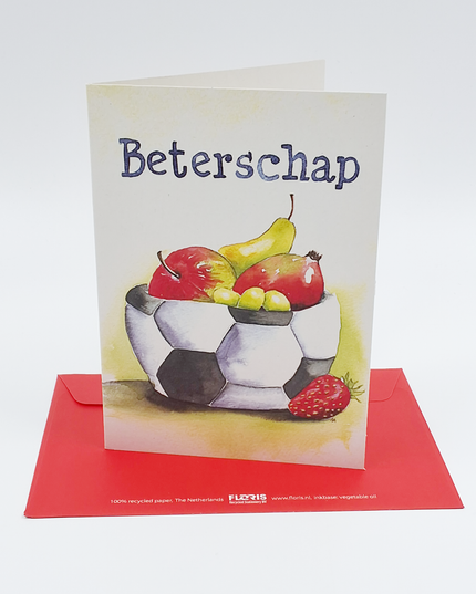 Wenskaart voetbal fruit, beterschap