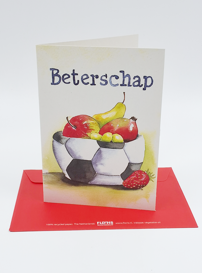 Wenskaart voetbal fruit, beterschap