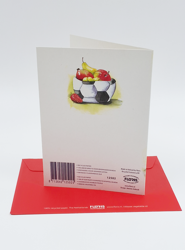 Wenskaart voetbal fruit, beterschap