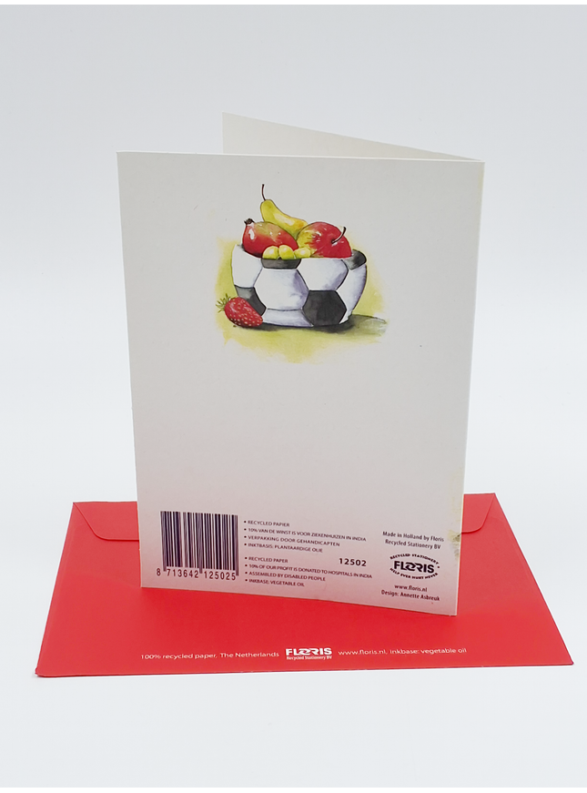 Wenskaart voetbal fruit, beterschap