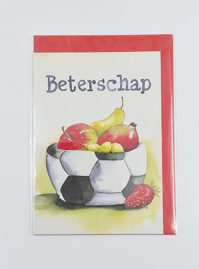 Wenskaart voetbal fruit, beterschap