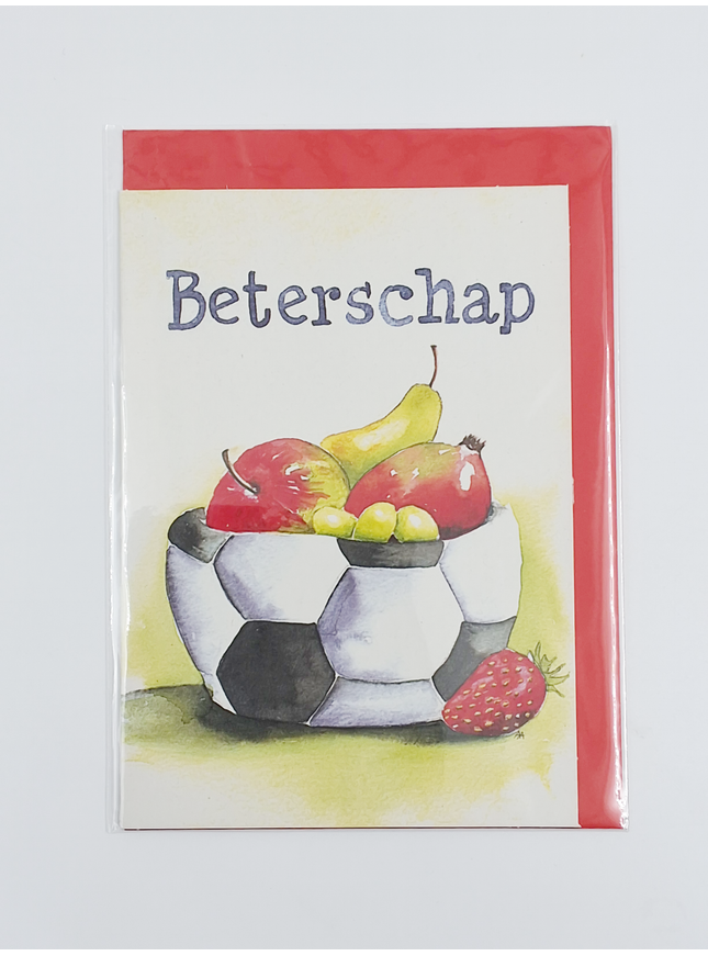 Wenskaart voetbal fruit, beterschap