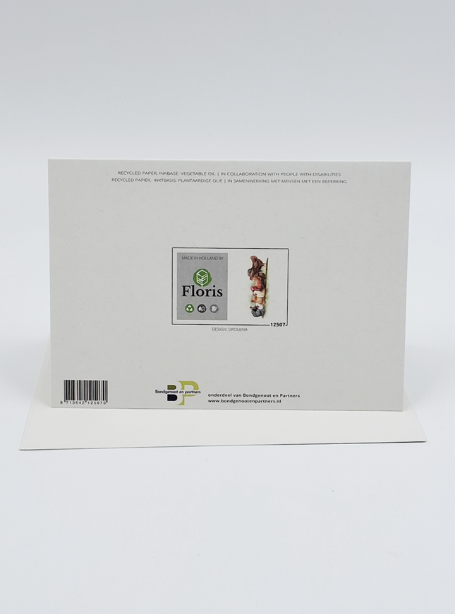 Wenskaart haan en kippen op stok