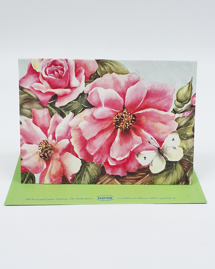 Wenskaart rose rozen vlinder