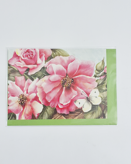 Wenskaart rose rozen vlinder