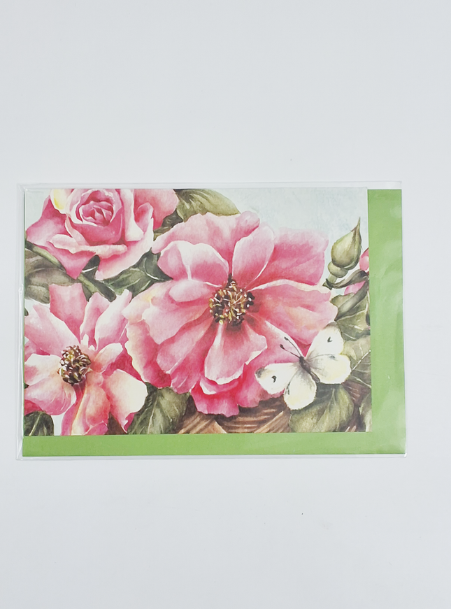 Wenskaart rose rozen vlinder