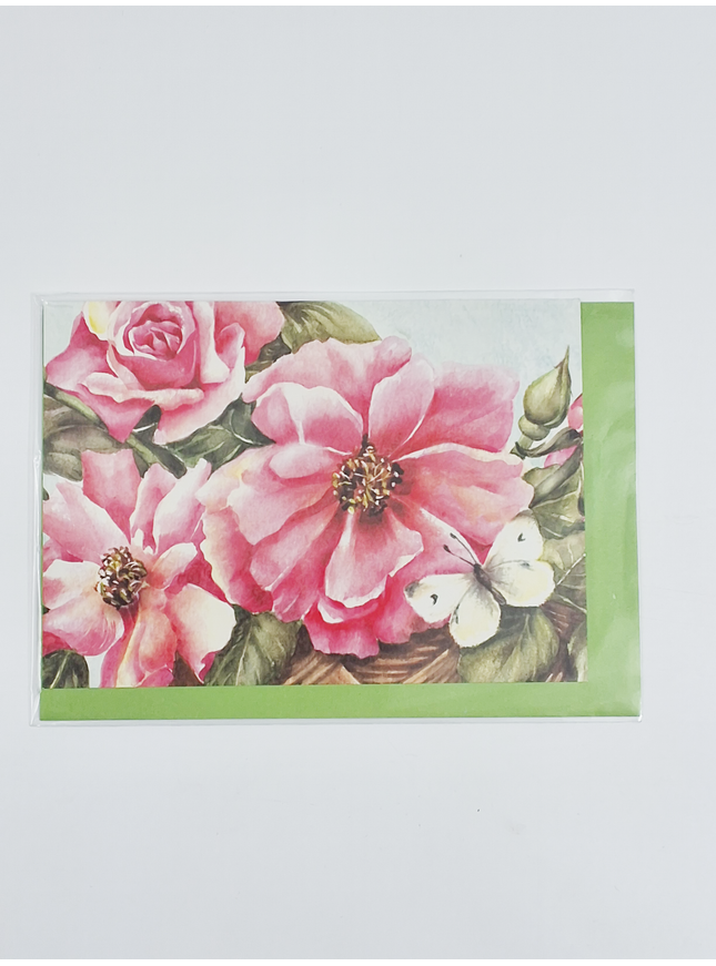 Greeting card rose roses butterfly