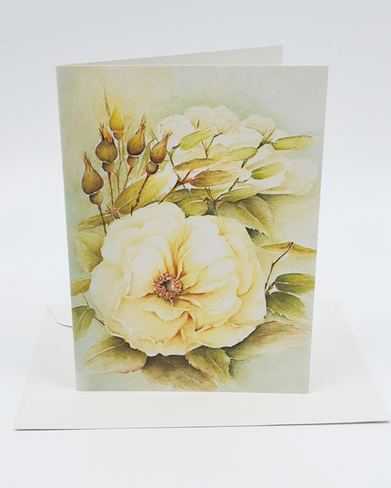 Wenskaart witte roos met knoppen