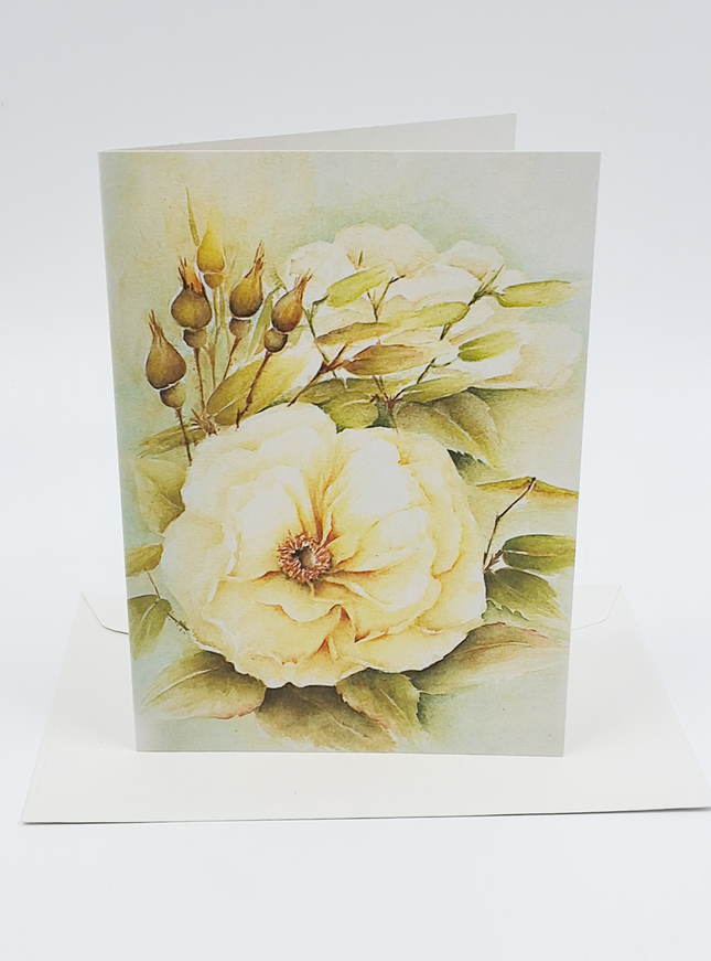 Wenskaart witte roos met knoppen