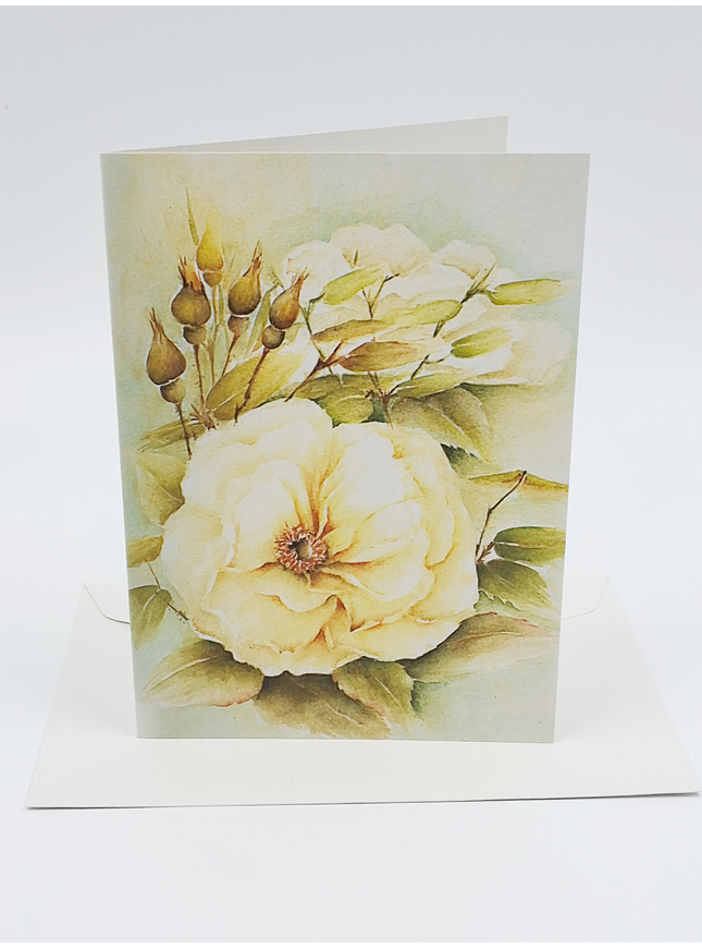 Wenskaart witte roos met knoppen