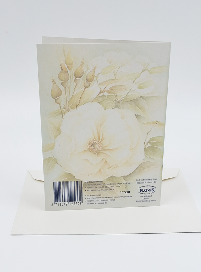 Wenskaart witte roos met knoppen